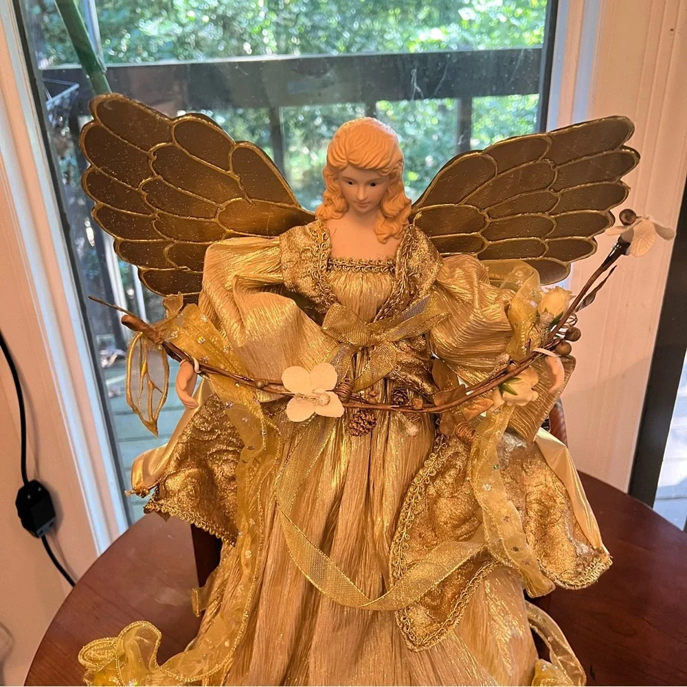 Angel Christmas Tree Topper 18” Big Holiday Time Golden Home Decor
